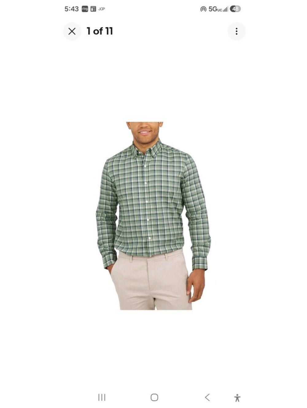 NWT Lands' End Men's XL Green Plaid Button Down Shirt Cotton Blend